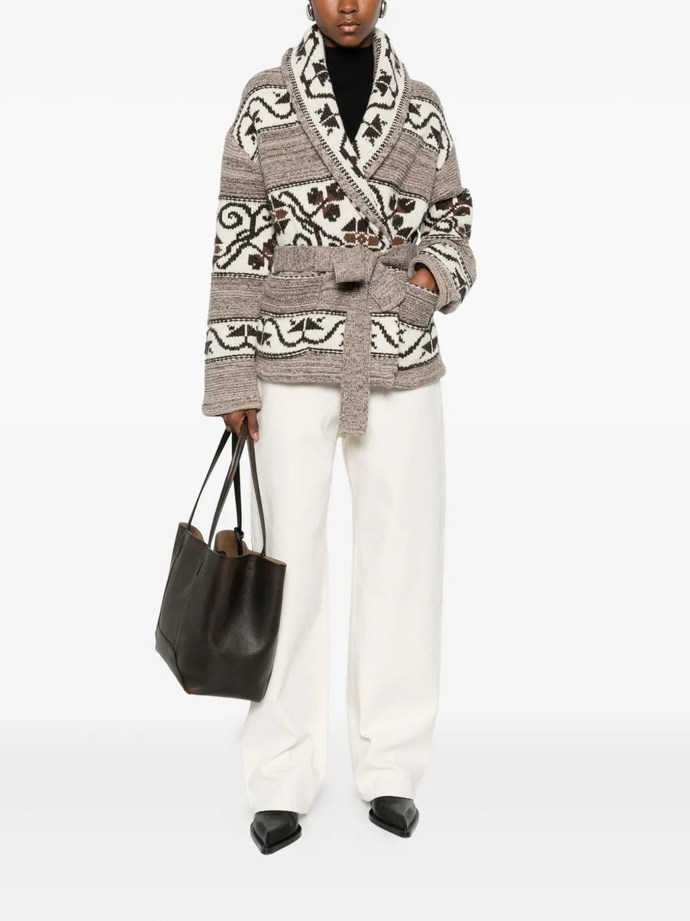 Polo Ralph Lauren Wool Blend-long Sleeve-shawl Collar Cardigan Natural Multi In Brown