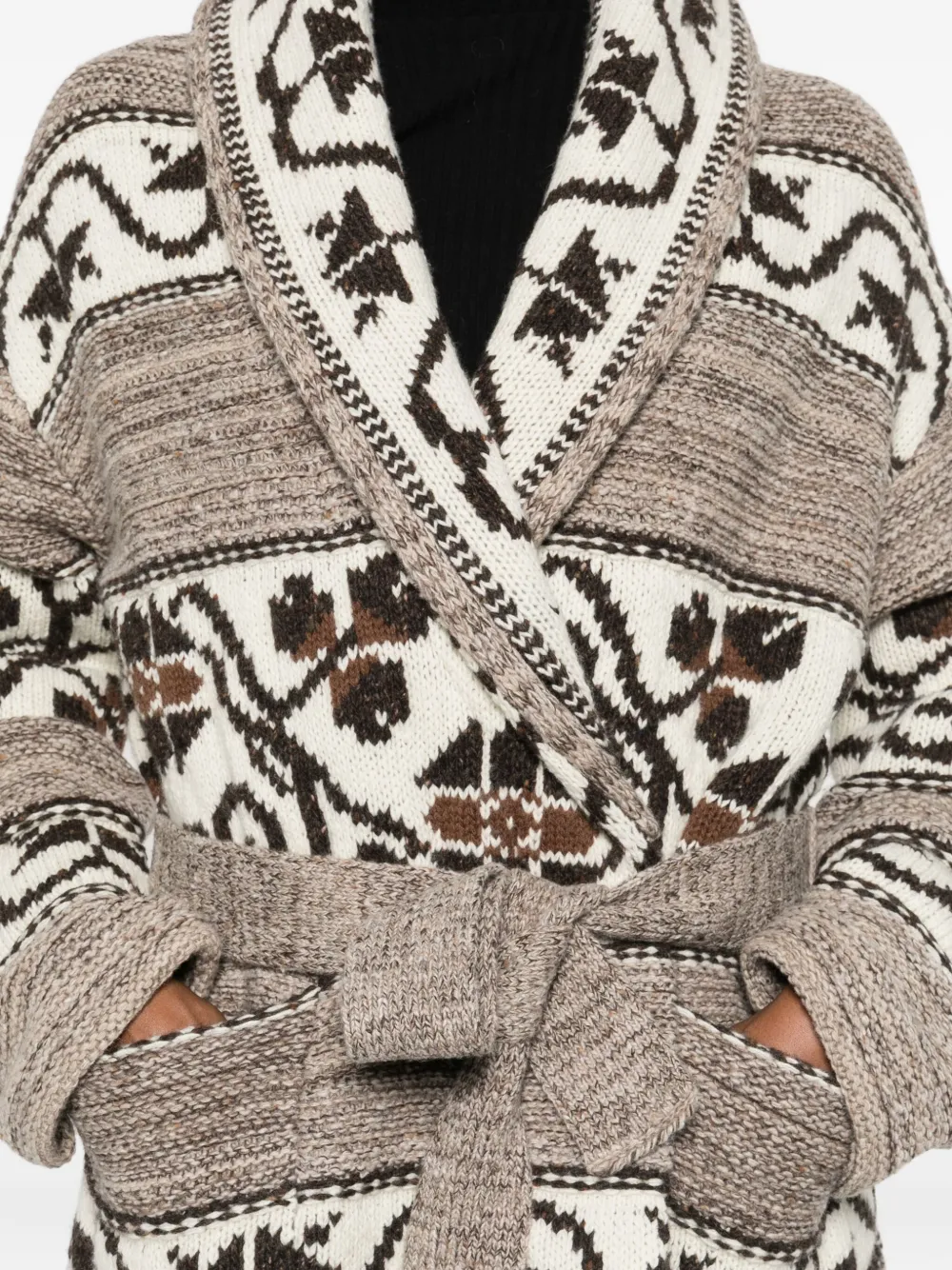 Polo Ralph Lauren Wool Blend-long Sleeve-shawl Collar Cardigan Natural Multi In Brown