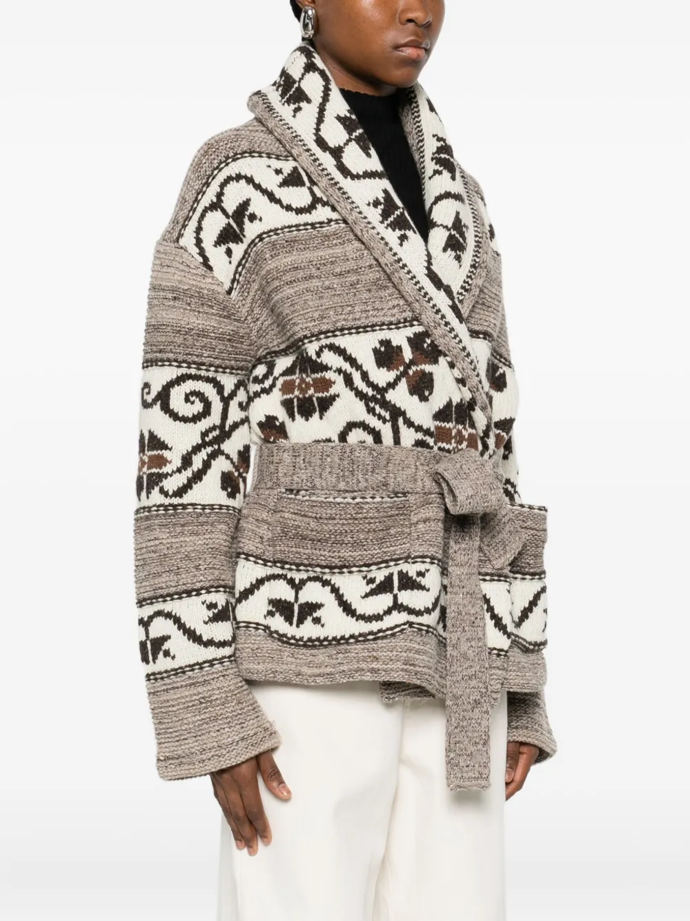 Polo Ralph Lauren Wool Blend-long Sleeve-shawl Collar Cardigan Natural Multi In Brown