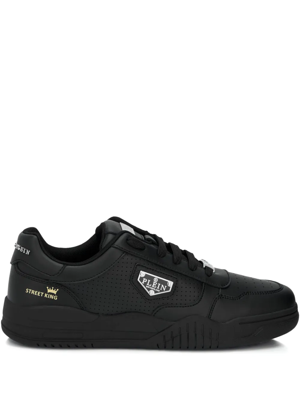 Philipp Plein perforated logo plaque trainers | Black | Image 1