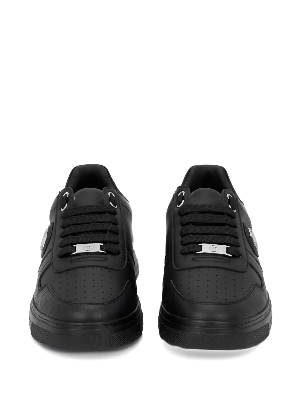 Philipp Plein logo plaque leather trainers Zwart