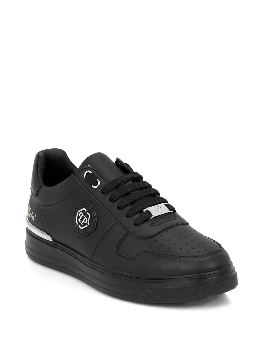 Philipp Plein logo plaque leather trainers Zwart