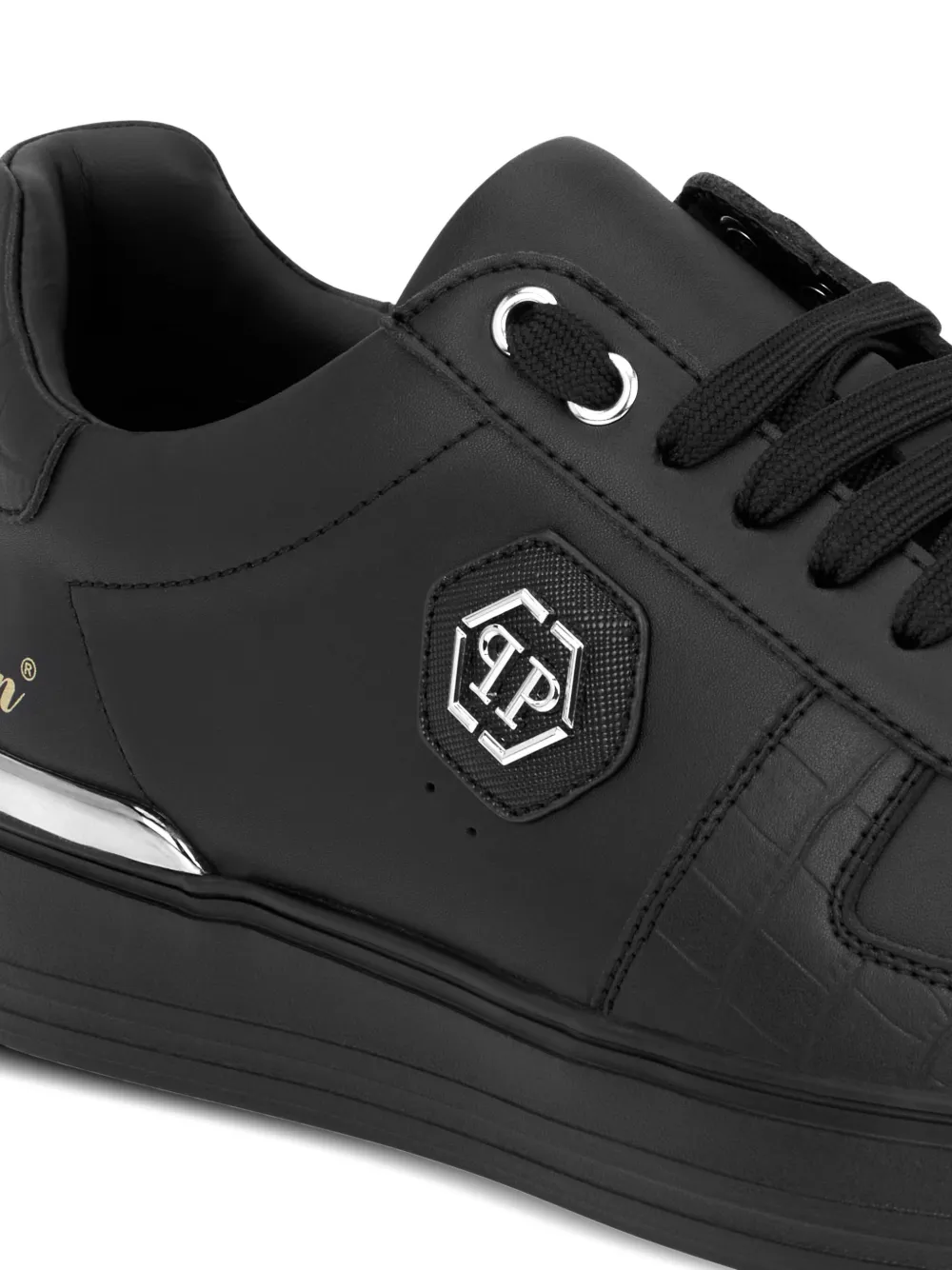 Philipp Plein Leren sneakers met logoplakkaat Zwart