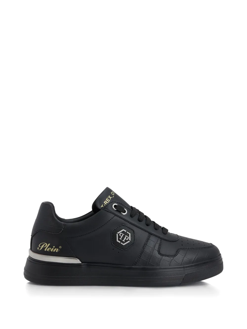 Philipp Plein Leren sneakers met logoplakkaat Zwart