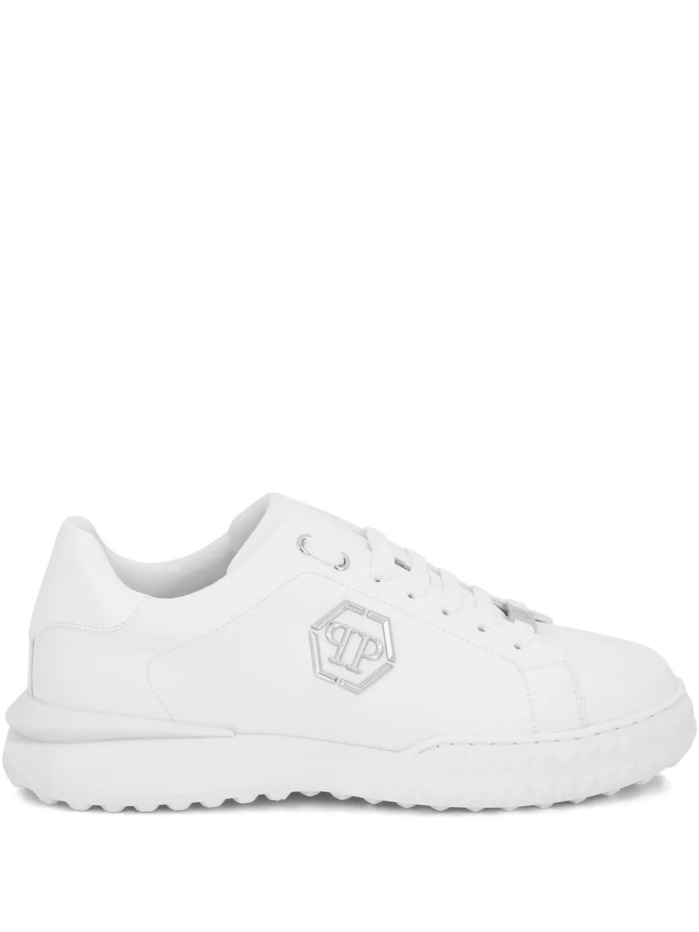 Philipp Plein Hexagon leren low-top sneakers met logoplakkaat Wit