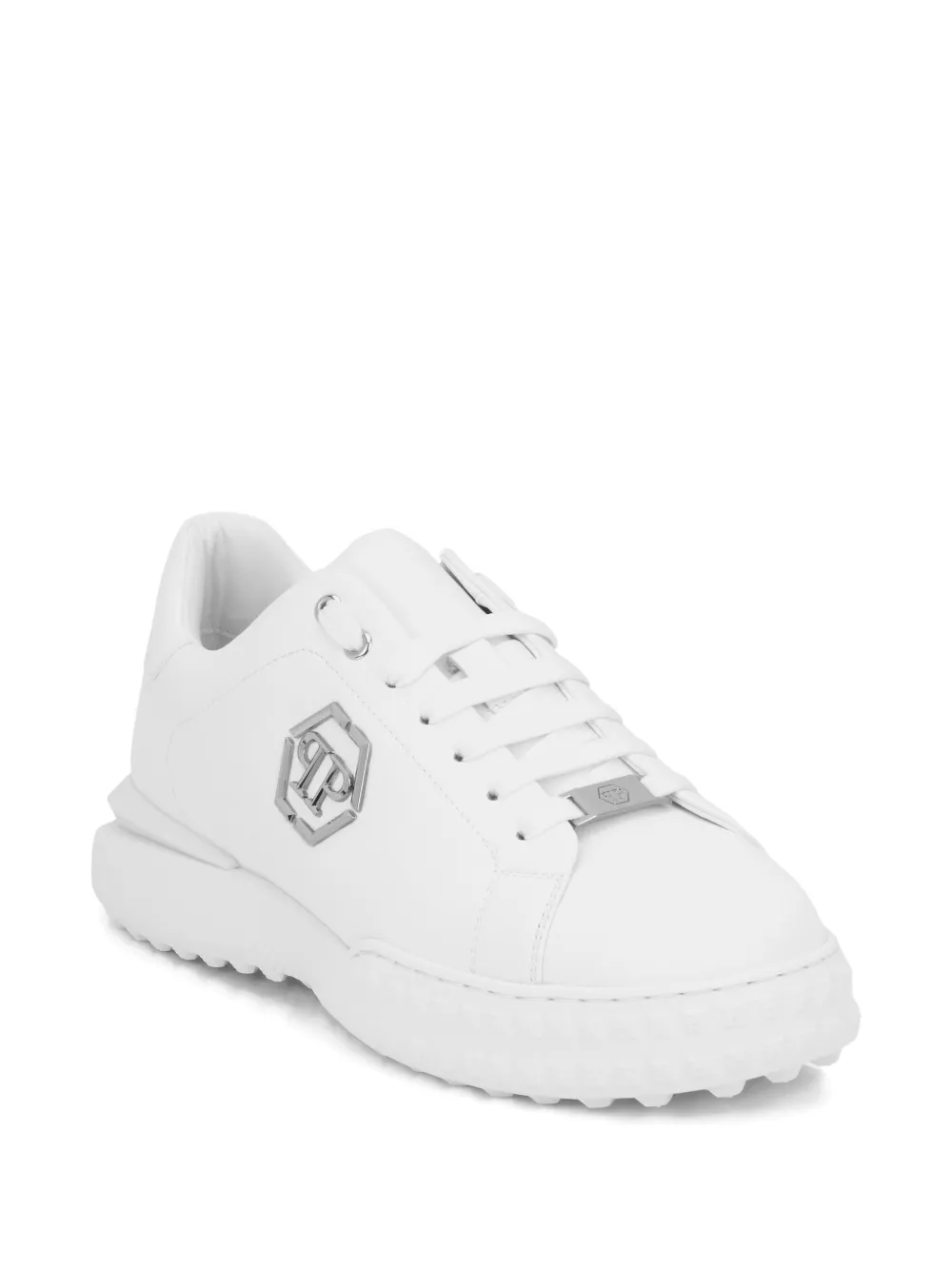 Philipp Plein Hexagon leren low-top sneakers met logoplakkaat Wit