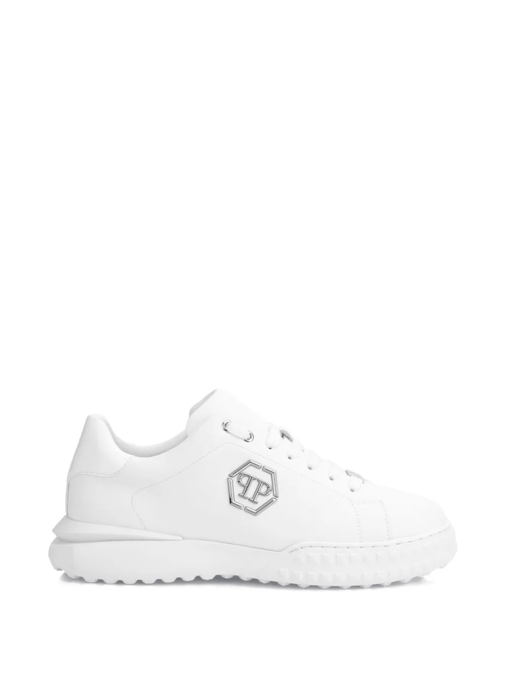 Philipp Plein hexagon logo plaque leather low-top trainers - Bianco