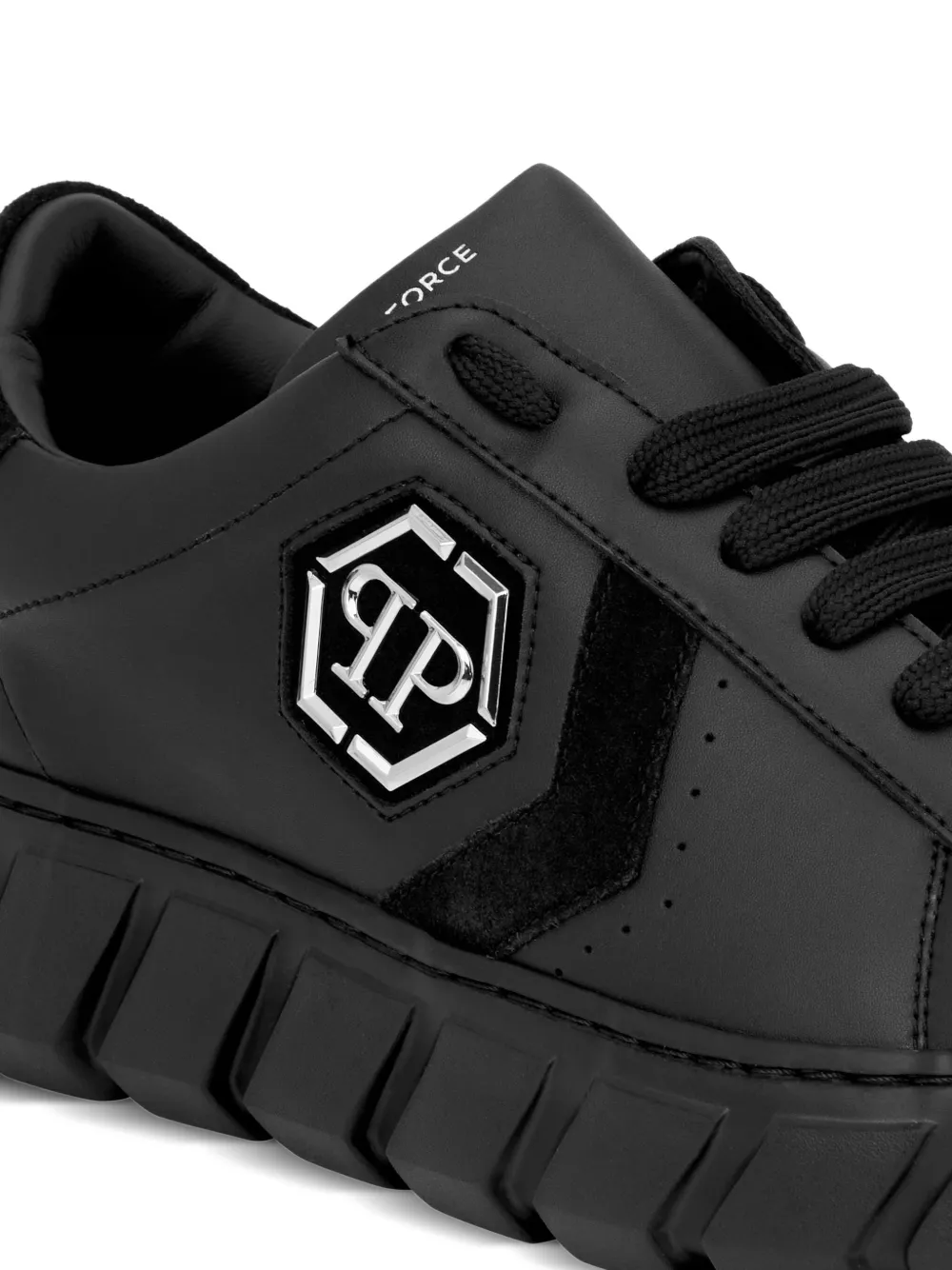 Philipp Plein Hexagon Force Leather Low Top Trainers In Black