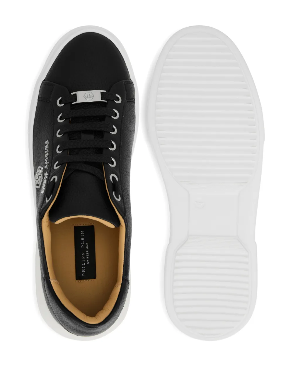 Philipp Plein Hexagon-logo Leather Sneakers In Black