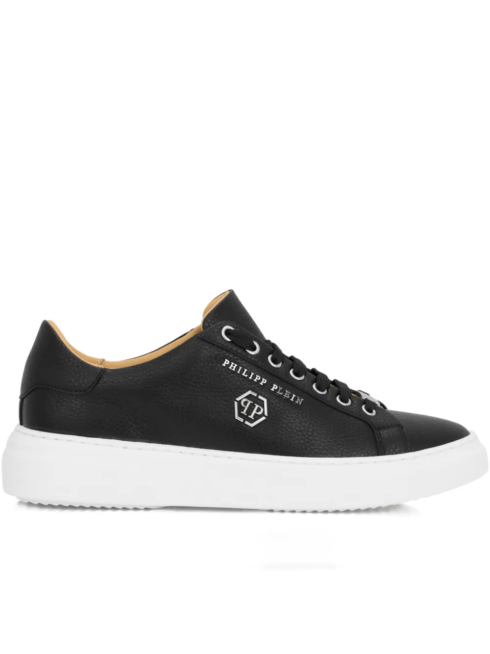 Philipp Plein Hexagon-logo Leather Sneakers In Black