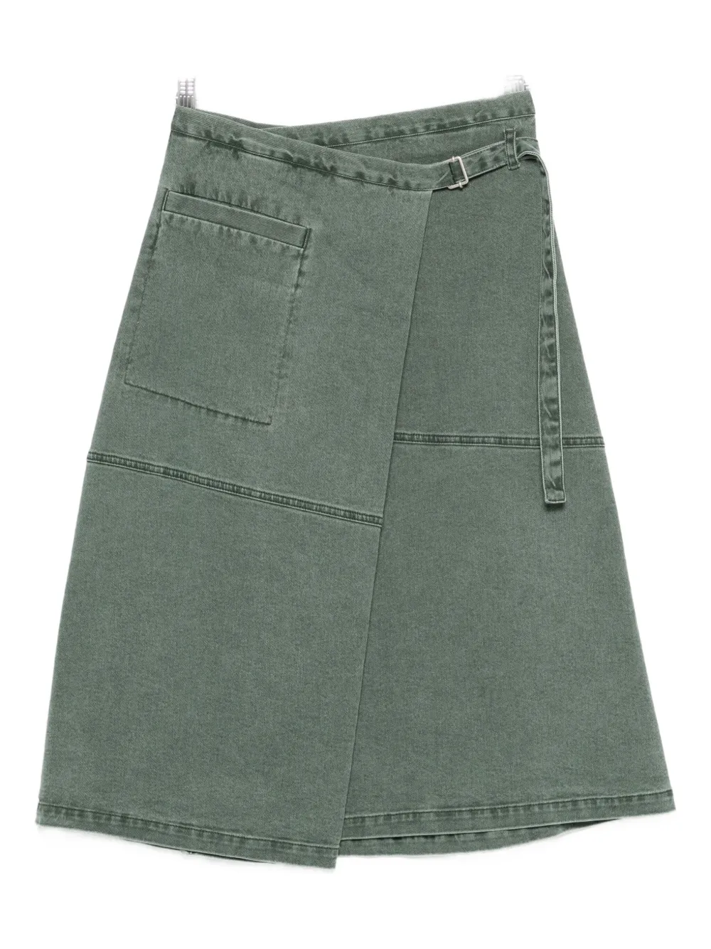 Tela Wrap Denim Midi Skirt In Green