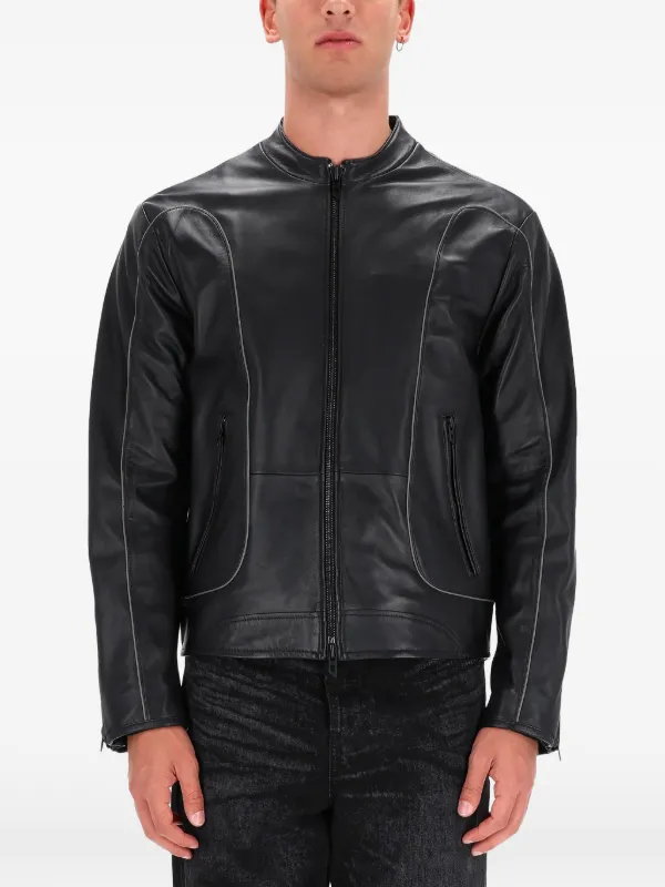 DIESEL ブラックレザージャケット　※最終値下げ Diesel ロゴエンボス レザージャケット | ブラック | FARFETCH JP