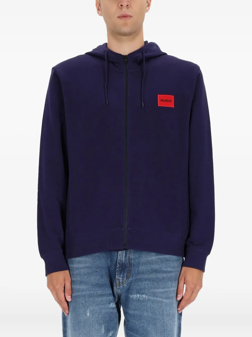 HUGO logo-patch hoodie | Blue | Image 1