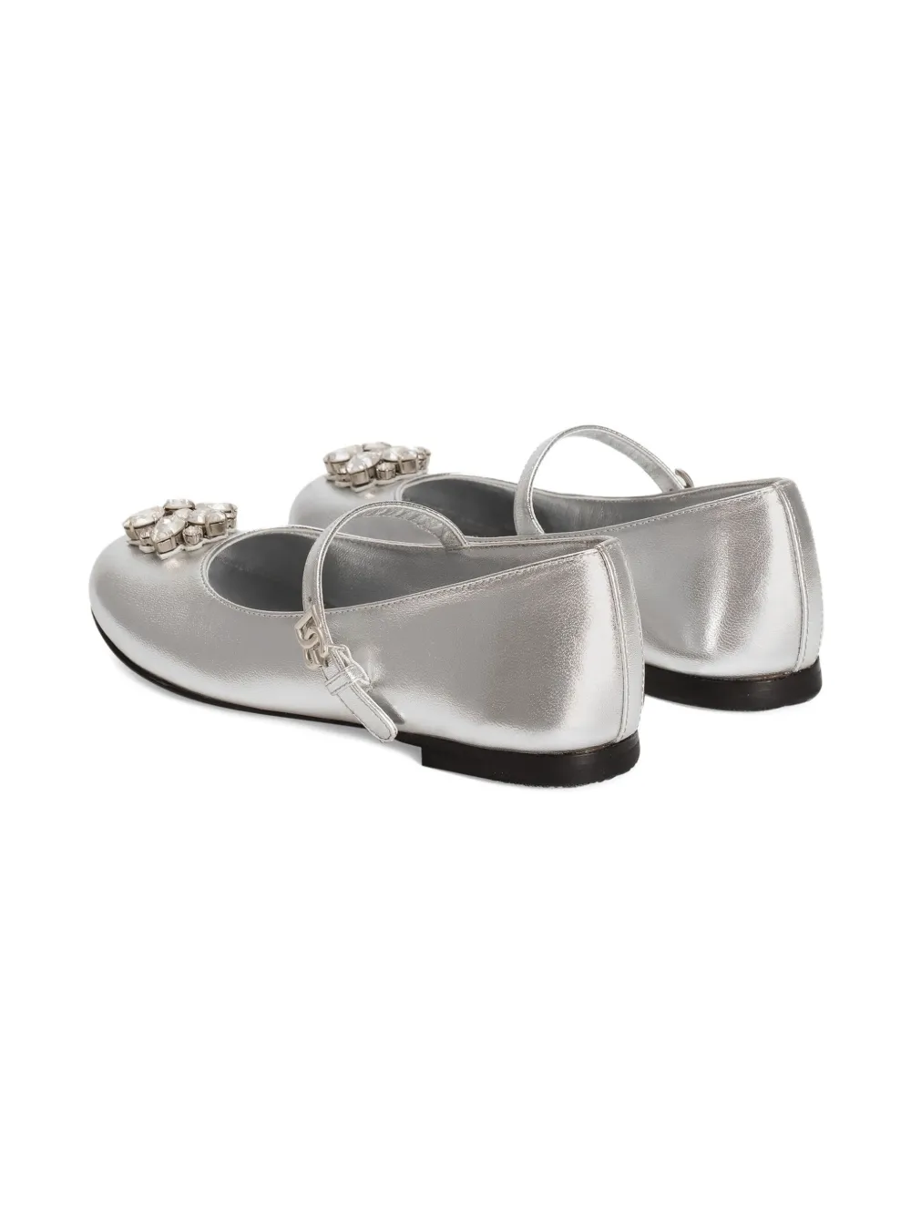 Dolce & Gabbana Embellished Leather Ballerinas In Silver