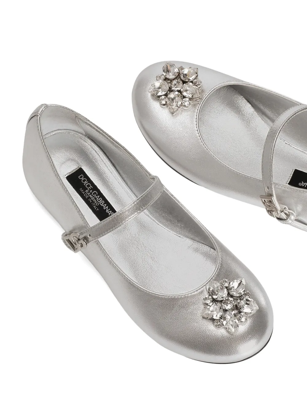 Dolce & Gabbana Embellished Leather Ballerinas In Silver