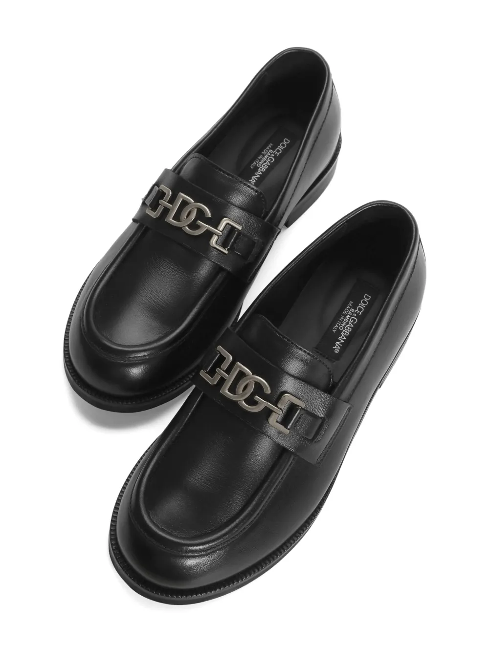 Dolce & Gabbana Kids Leren loafers met logo Zwart