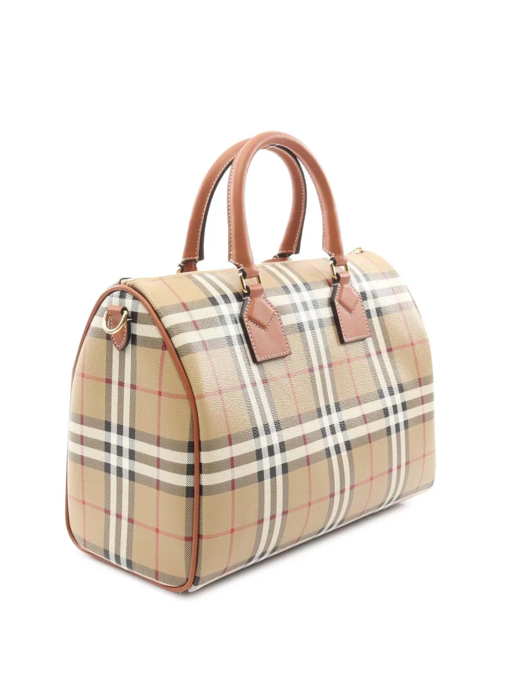 Pre-owned Burberry 2018-2025 Medium House Check Coated Canvas Bowling Bag Satchel In Brown