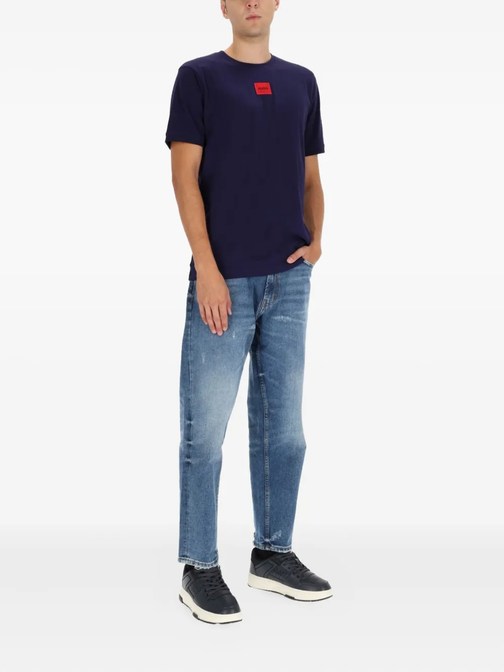 HUGO logo-patch T-shirt - Blauw
