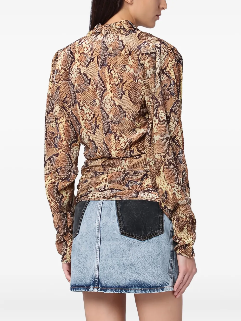 ISABEL MARANT Blouse met V-hals en slangenprint Bruin