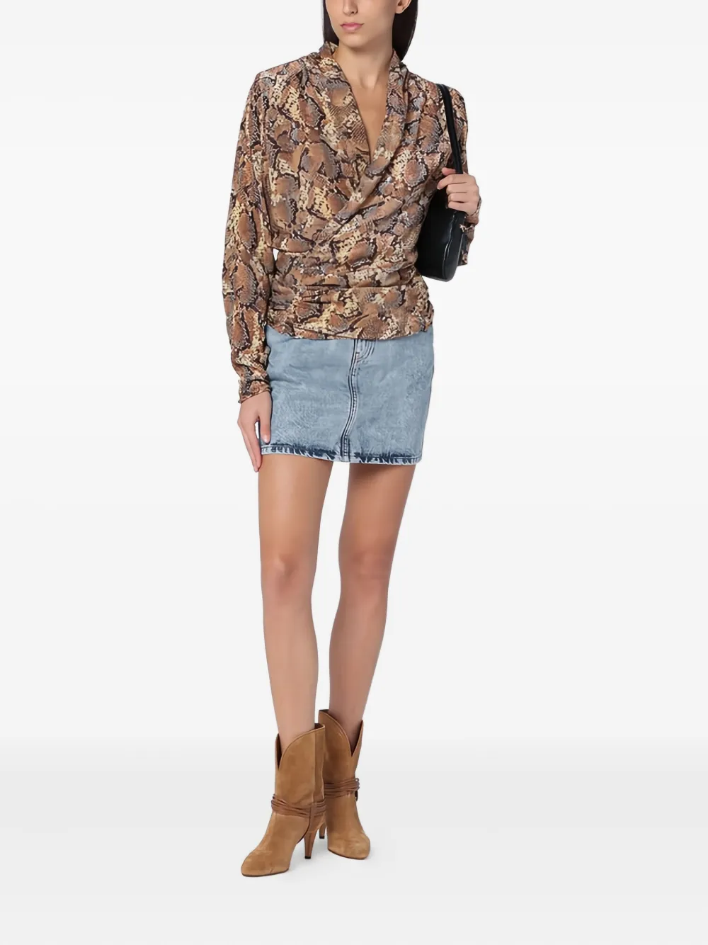 ISABEL MARANT Blouse met V-hals en slangenprint Bruin
