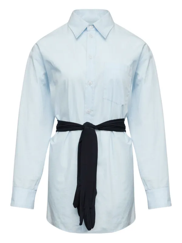 MM6 Maison Margiela Long-sleeved Tie Shirt in Blue