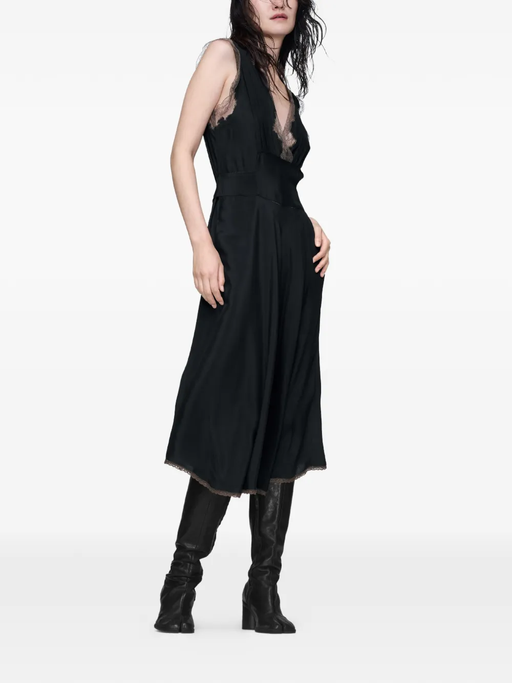 Maison Margiela Midi-jurk met kanten afwerking Zwart
