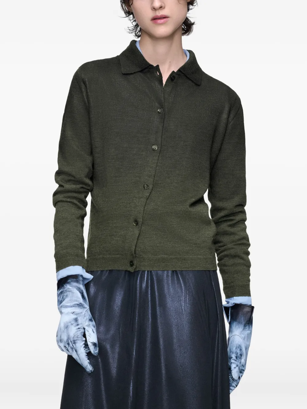 Maison Margiela Gradient-effect Spread-collar Cardigan In Green