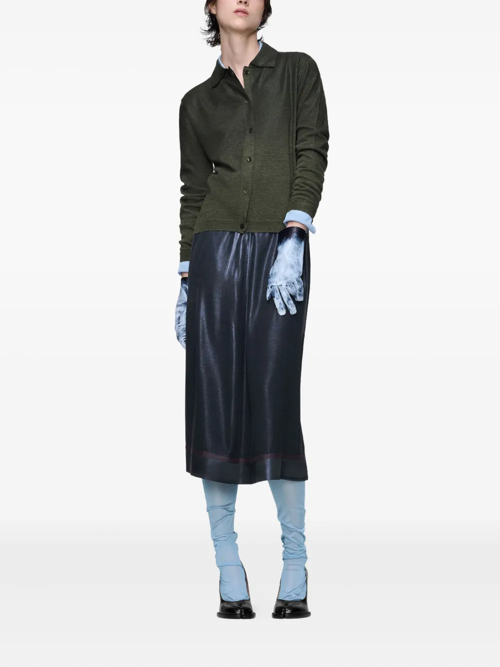 Maison Margiela Gradient-effect Spread-collar Cardigan In Green