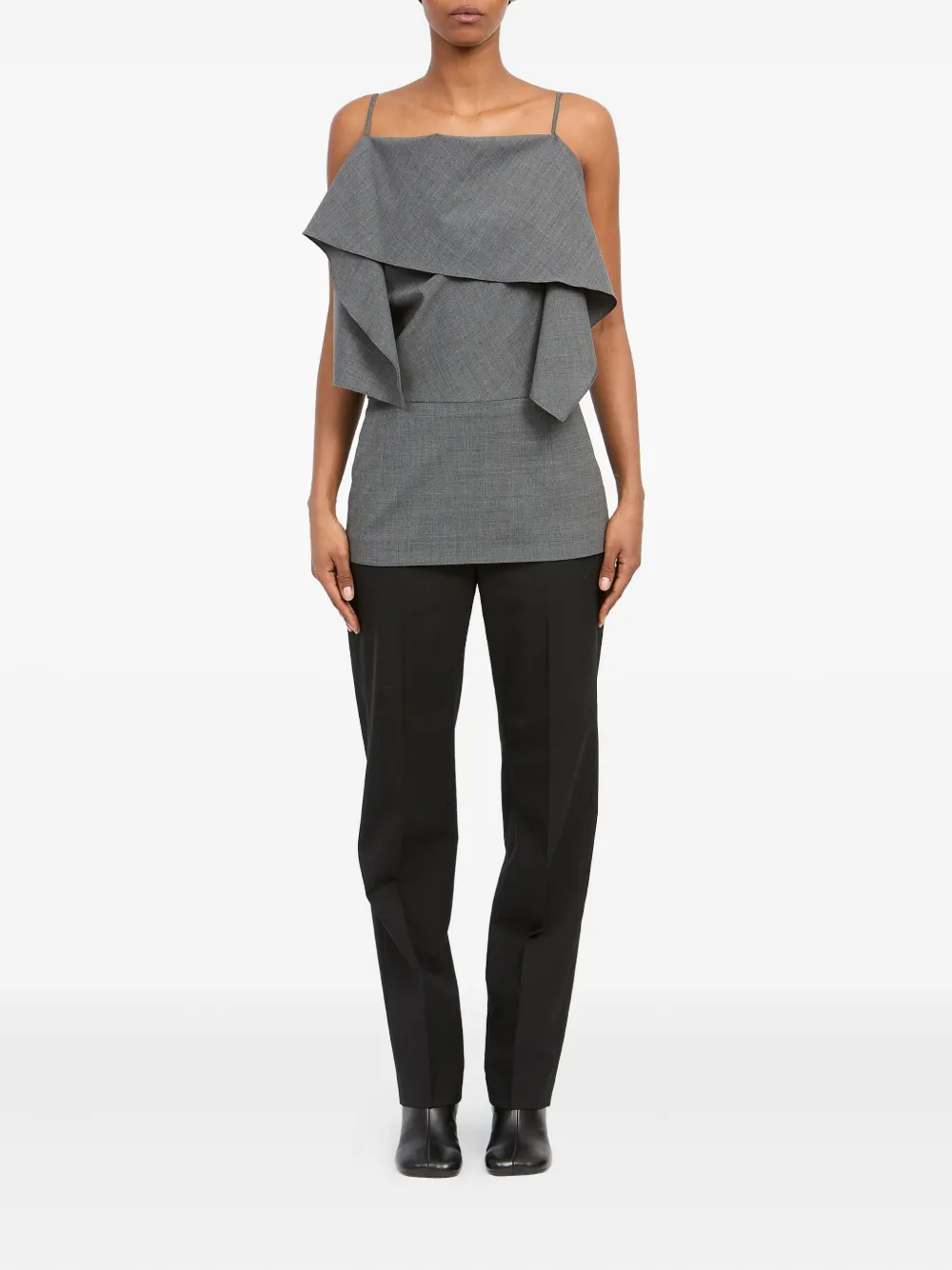  Mm6 Maison Margiela Ruffled Strap Top - Grey 