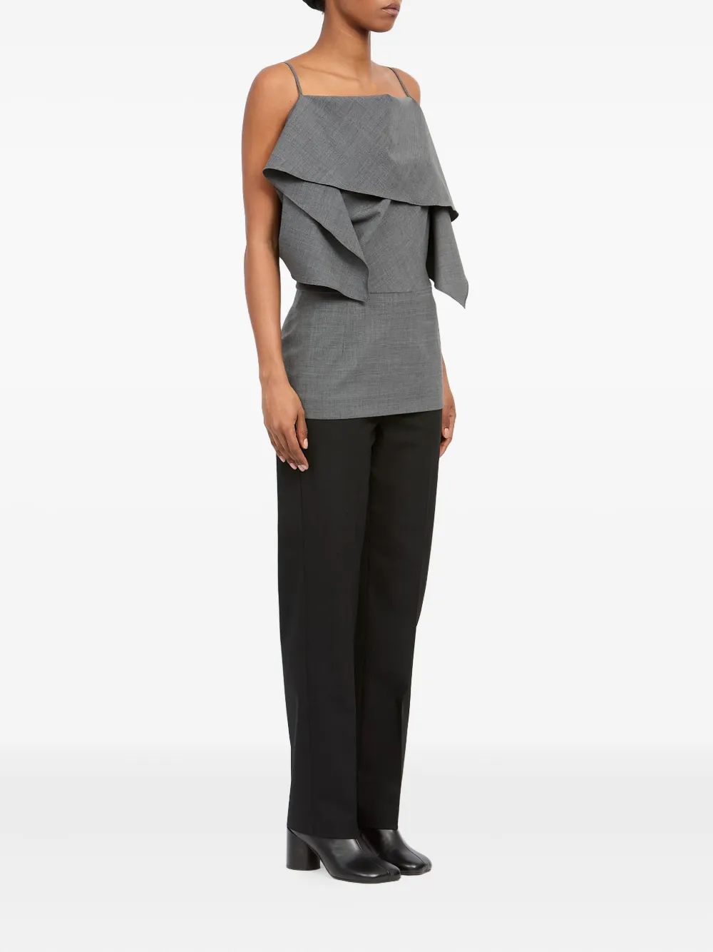  Mm6 Maison Margiela Ruffled Strap Top - Grey 