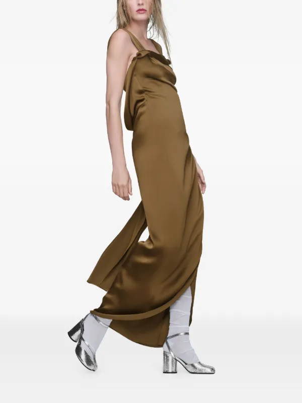 Maison Margiela Maxi Draped Satin Dress | Brown | FARFETCH