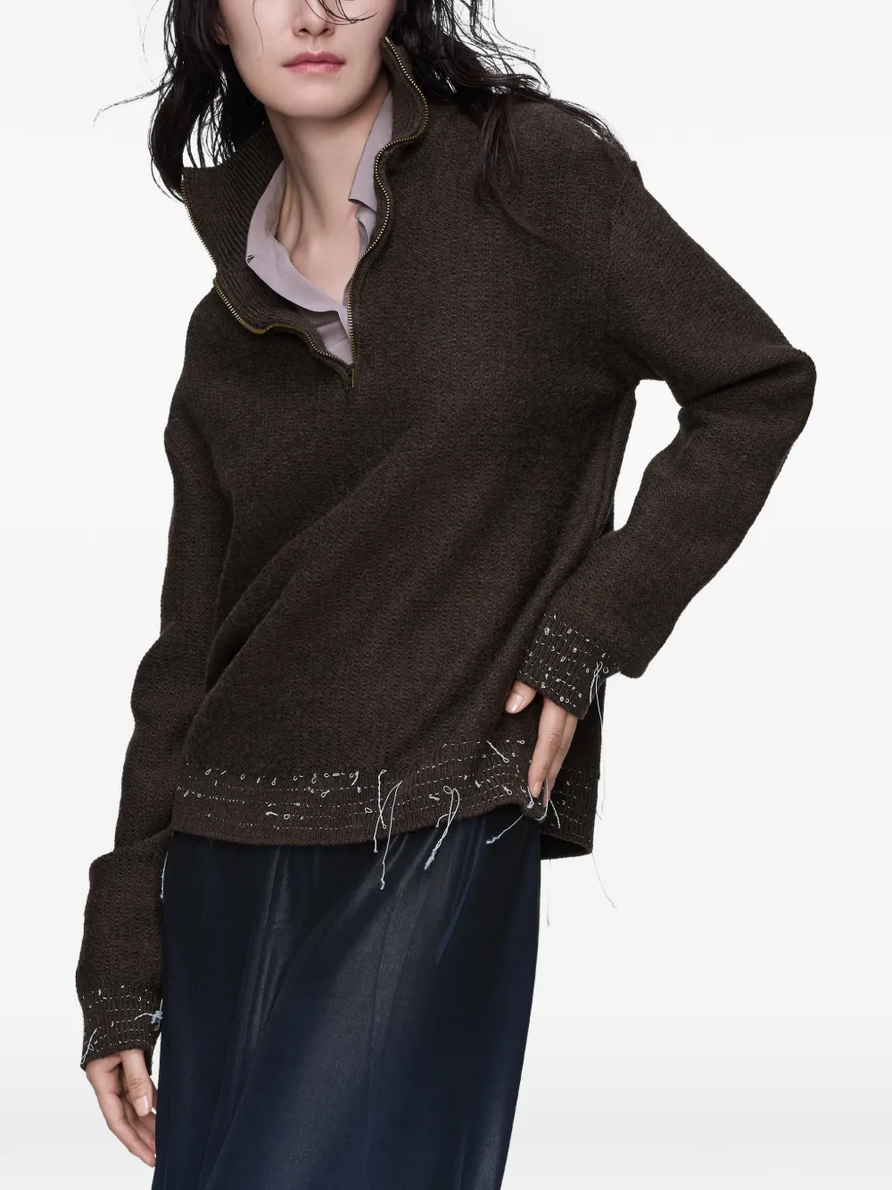  Maison Margiela Wool Zip Sweater - Brown 