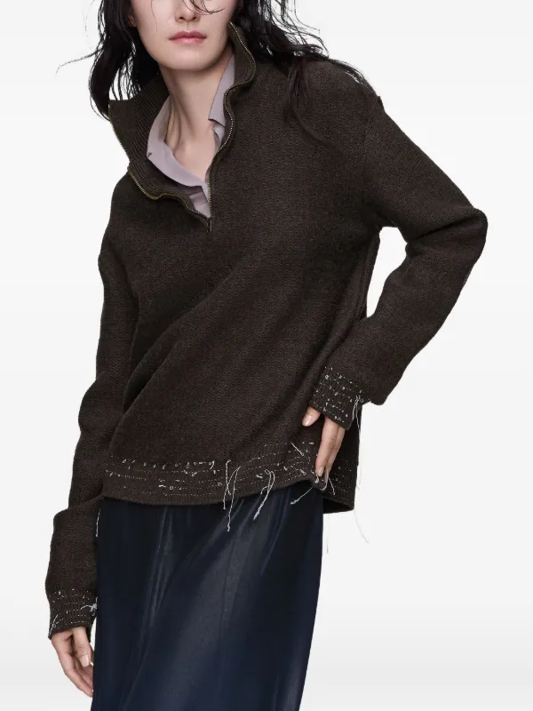 トップス 21aw Maison Margiela wool100% Maison Margiela quarter-zip Sweater | Brown | FARFETCH