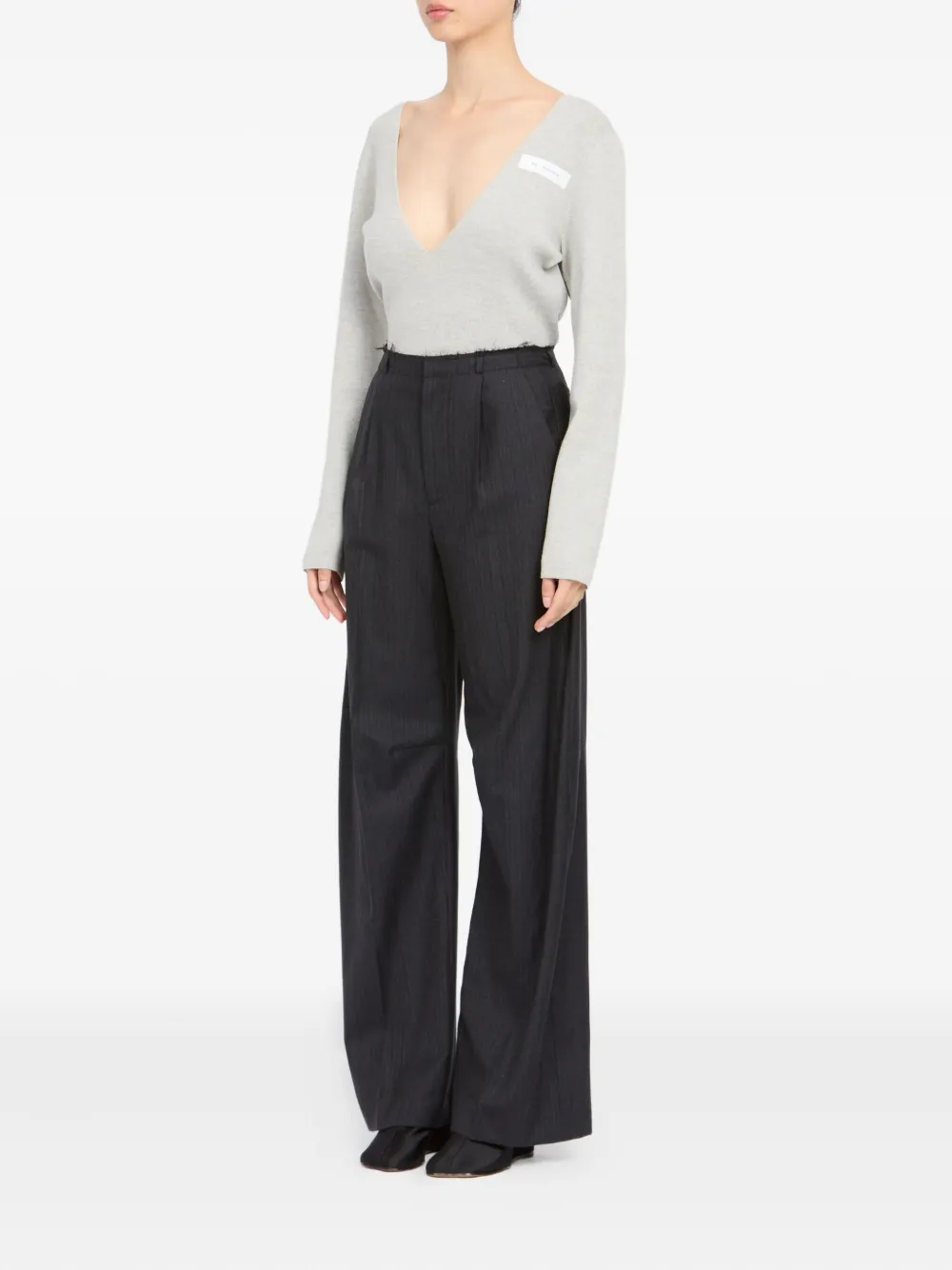 MM6 Maison Margiela Broek met krijtstreep en franje Grijs