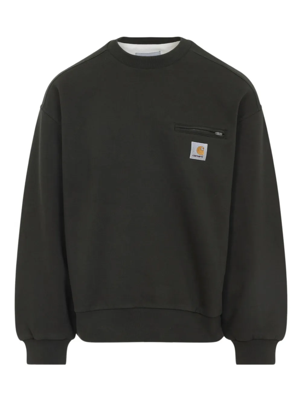 Carhartt Relaxed Fit Black Crewneck Sweatshirt With Zippered Pocket In Black