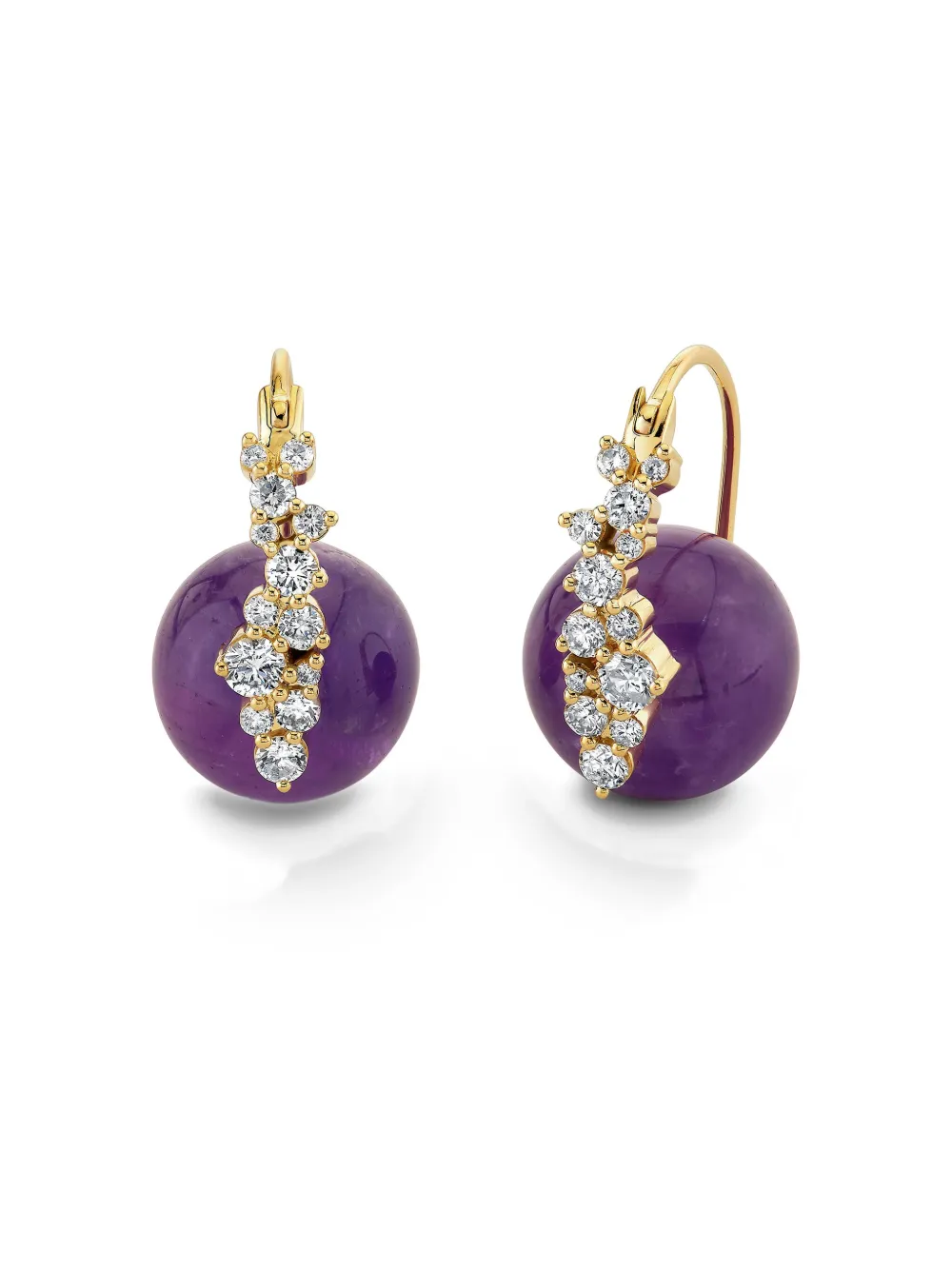Sydney Evan 14k Yellow Gold Diamond Amethyst Earrings In Purple