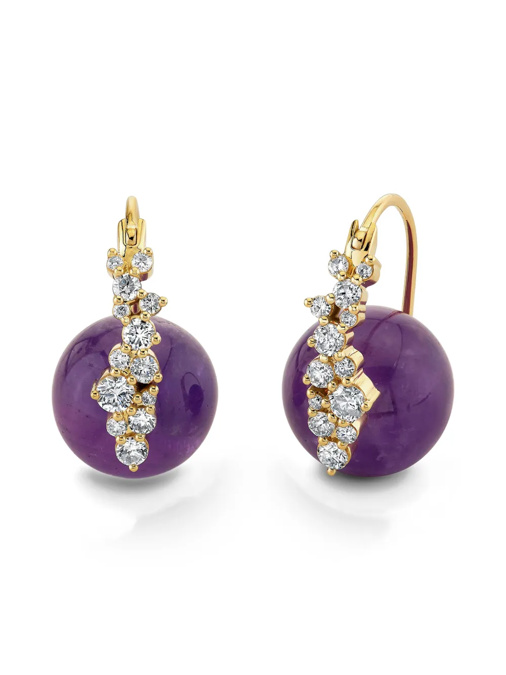 Sydney Evan 14k Yellow Gold Diamond Amethyst Earrings In Purple