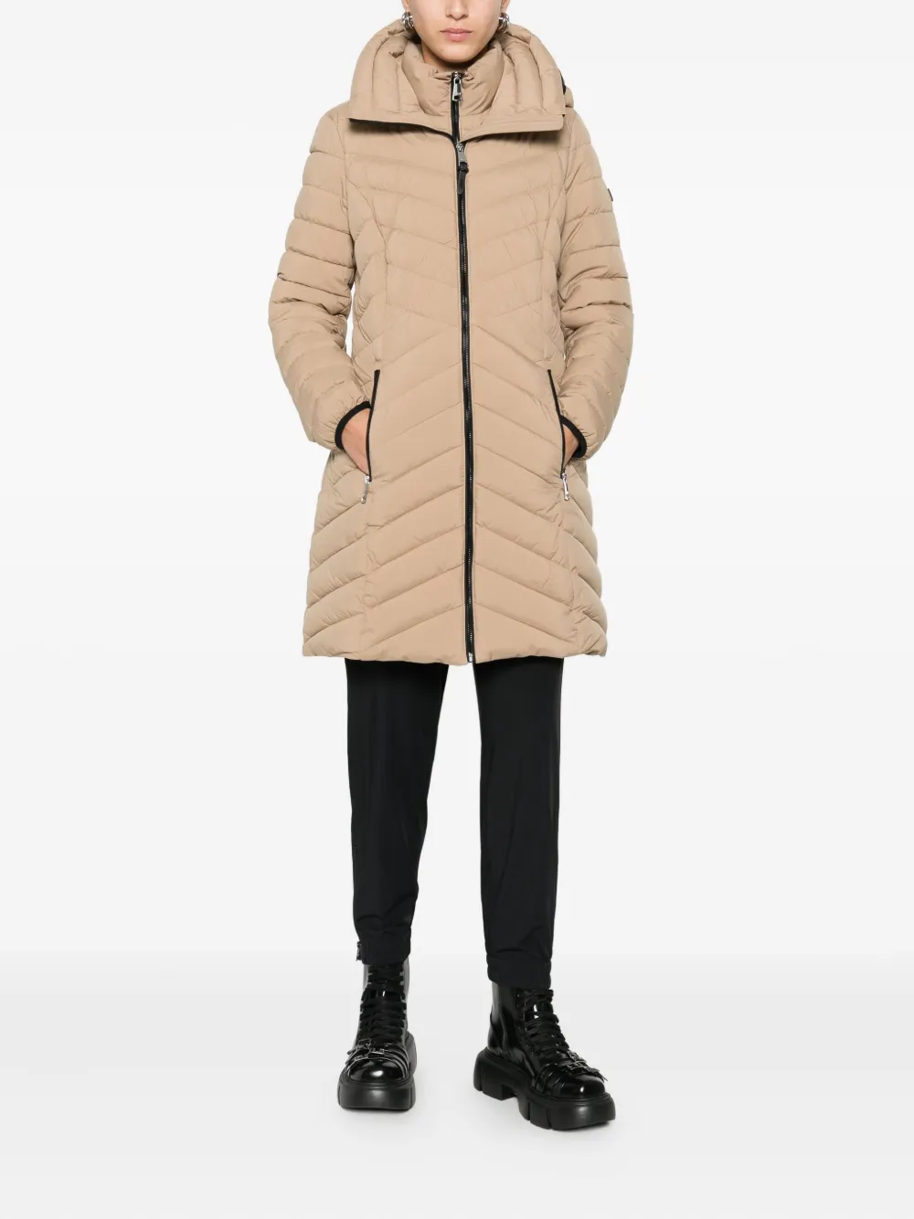 Dkny Quilted Hooded Parka In Brown