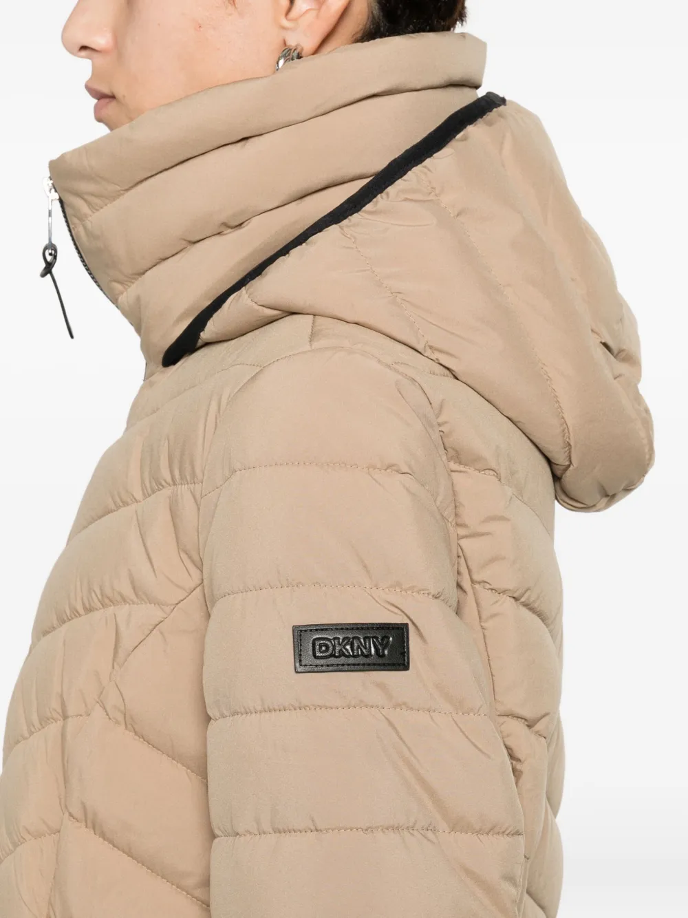 Dkny Quilted Hooded Parka In Brown