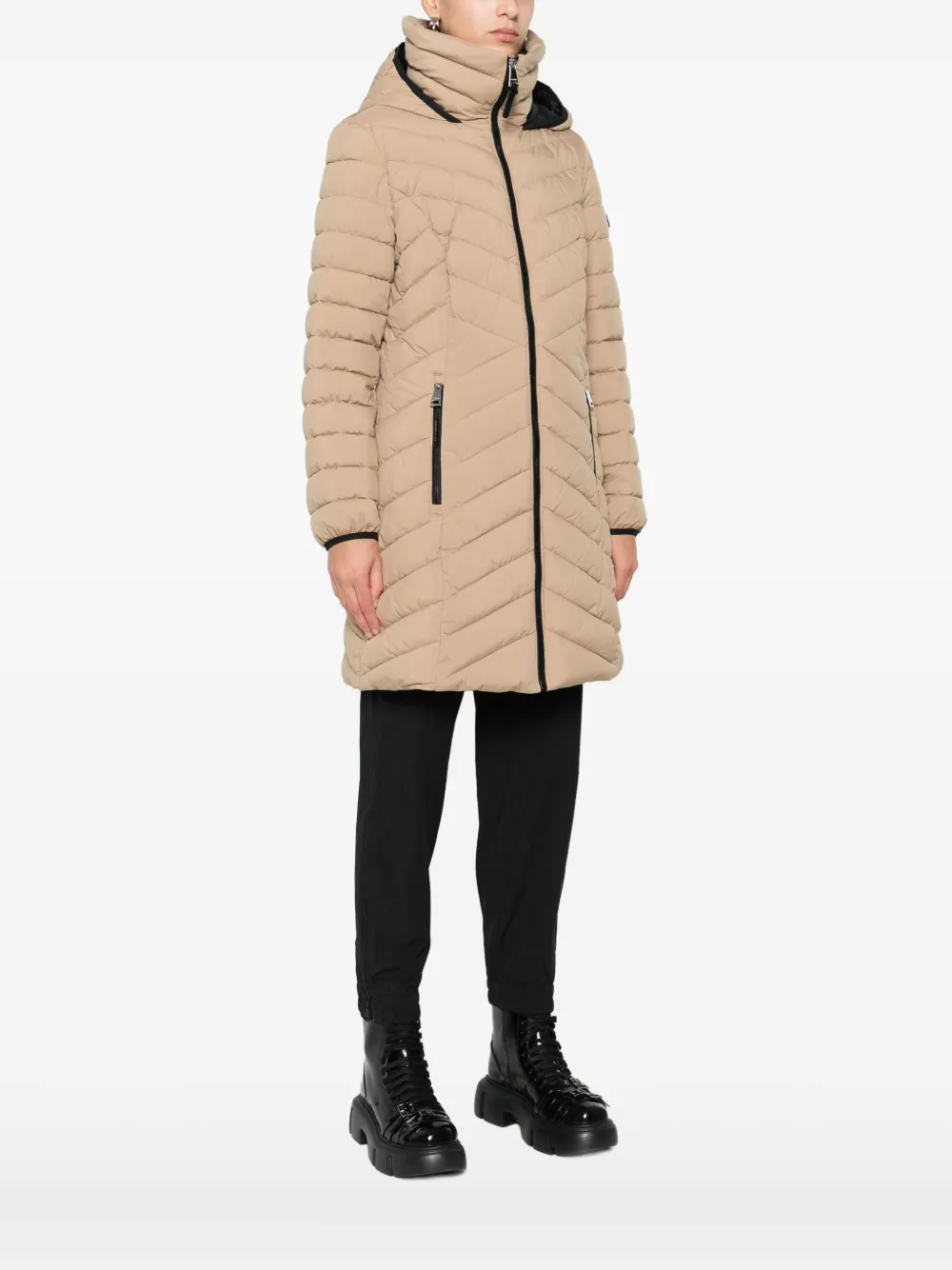 Dkny Quilted Hooded Parka In Brown
