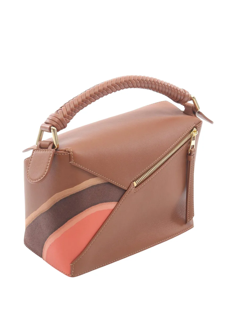 Pre-owned Loewe 2021-2025 Small Nappa Calf Landscape Puzzle Edge Satchel In Brown