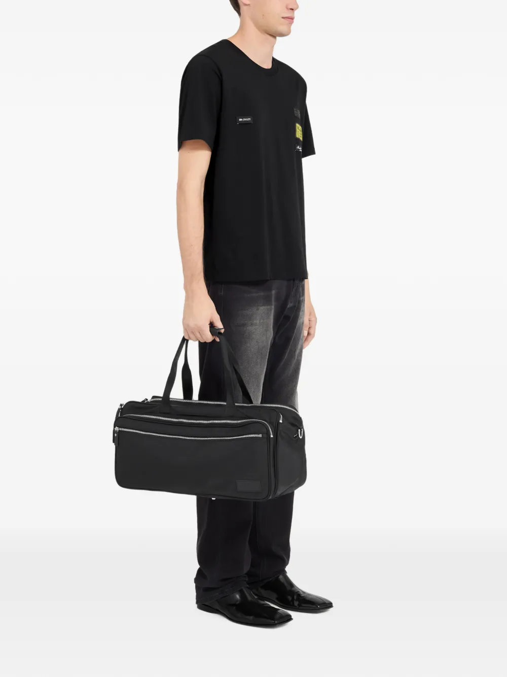 MM6 Maison Margiela Label Patch T-shirt in Black, view 3