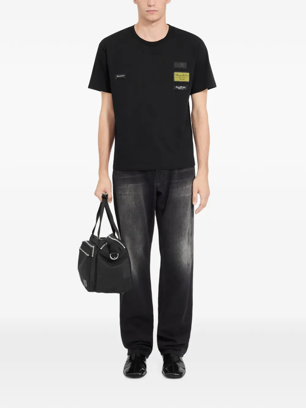 MM6 Maison Margiela Label Patch T-shirt in Black, view 2