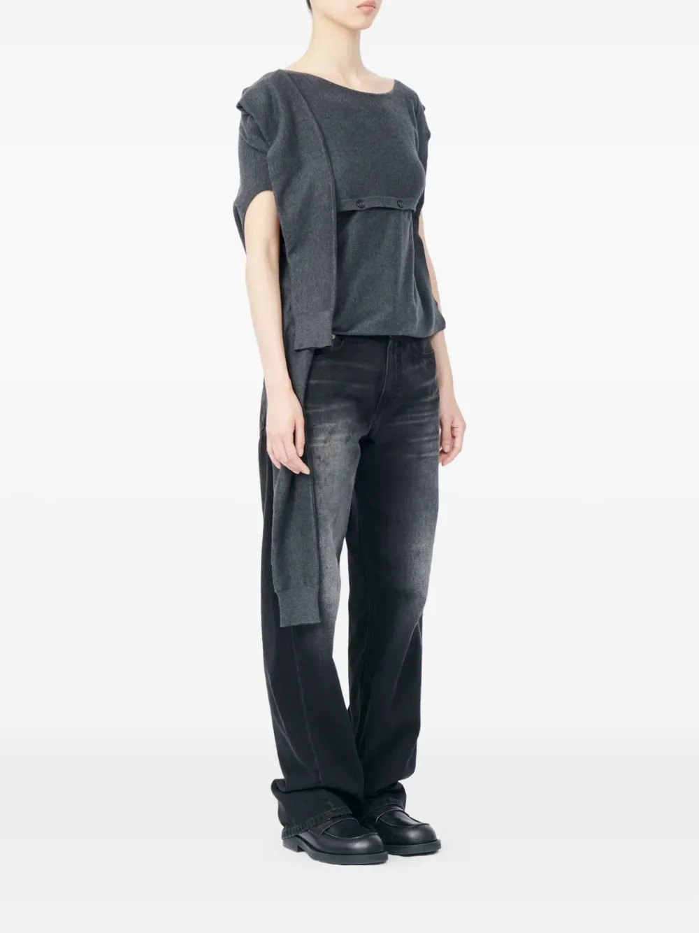 MM6 Maison Margiela button-detail T-shirt | Grey | FARFETCH CA