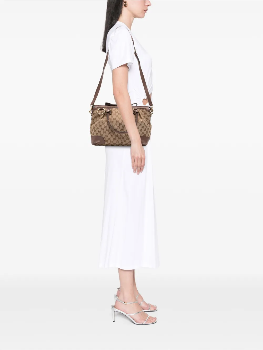 Pre-owned Gucci 2016-2025 Gg Canvas Sukey Satchel In Brown