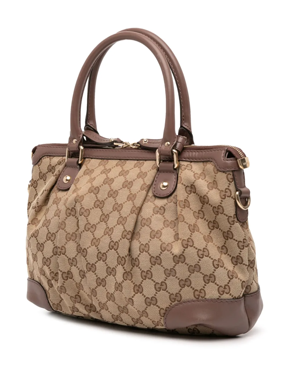 Pre-owned Gucci 2016-2025 Gg Canvas Sukey Satchel In Brown