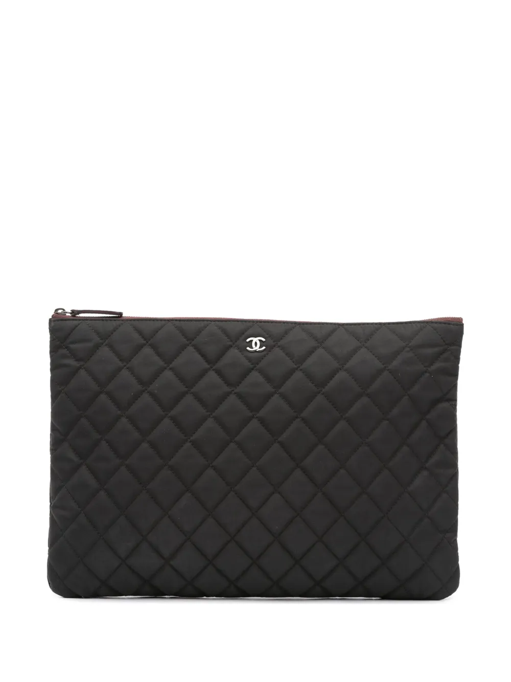Pre-owned Chanel 2013-2014 Large Quilted Nylon O Case Clutch Bag In Black