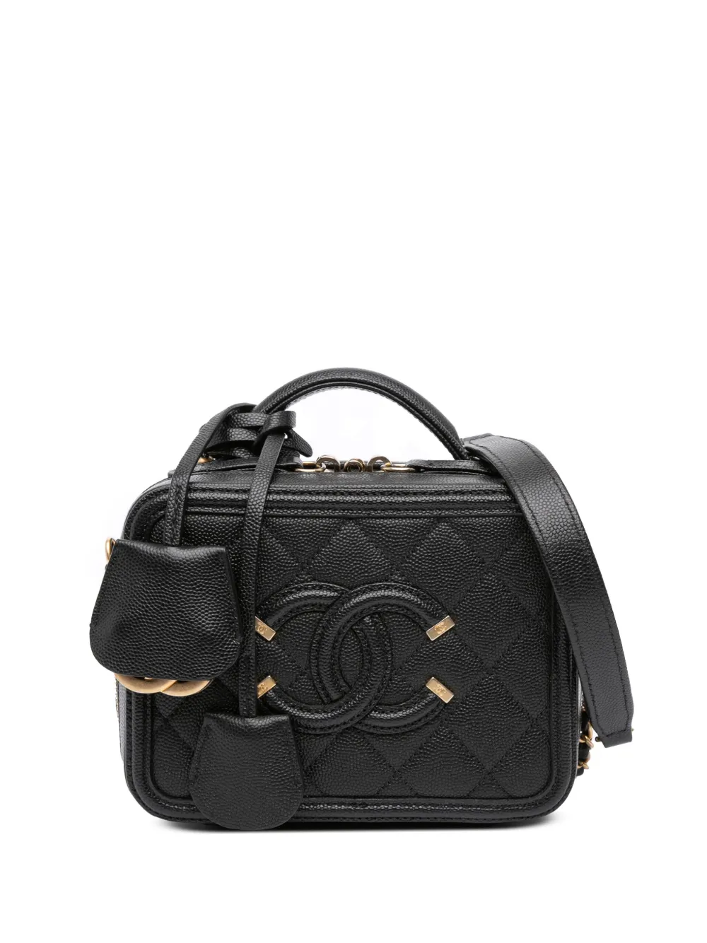 CHANEL Pre-Owned 2019 スモール キャビア フィリグリー バニティケース サッチェルバッグ - ブラック CHANEL Pre-Owned 2019 スモール キャビア フィリグリー バニティケース サッチェルバッグ - ブラック