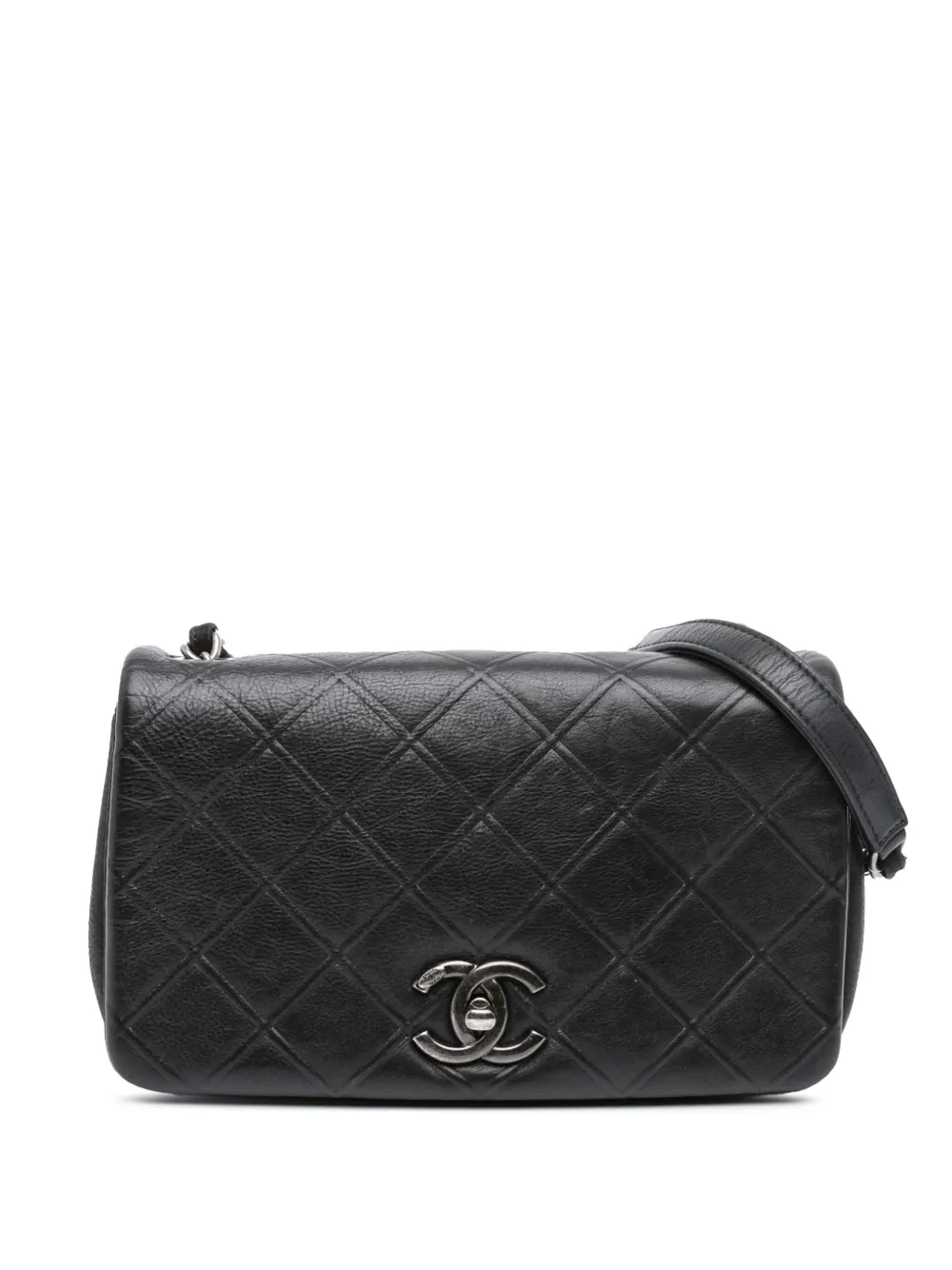 Pre-owned Chanel 2013-2014 Small Diamond Embossed Calfskin New Chic Flap Crossbody Bag In Black