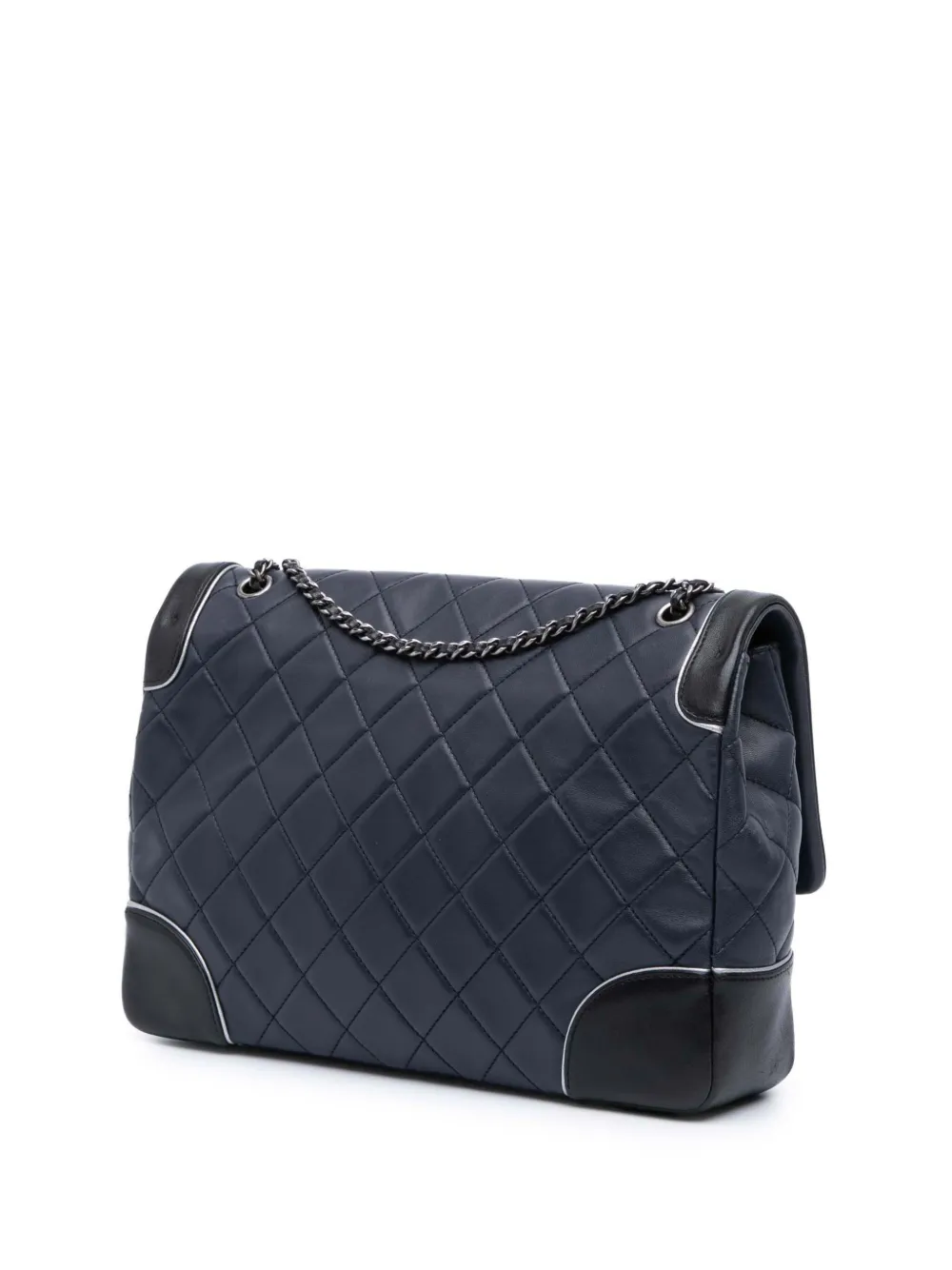 Pre-owned Chanel 2015-2016 Paris-salzburg Jumbo Bicolor Quilted Lambskin Tyrolean Flap Crossbody Bag In Blue